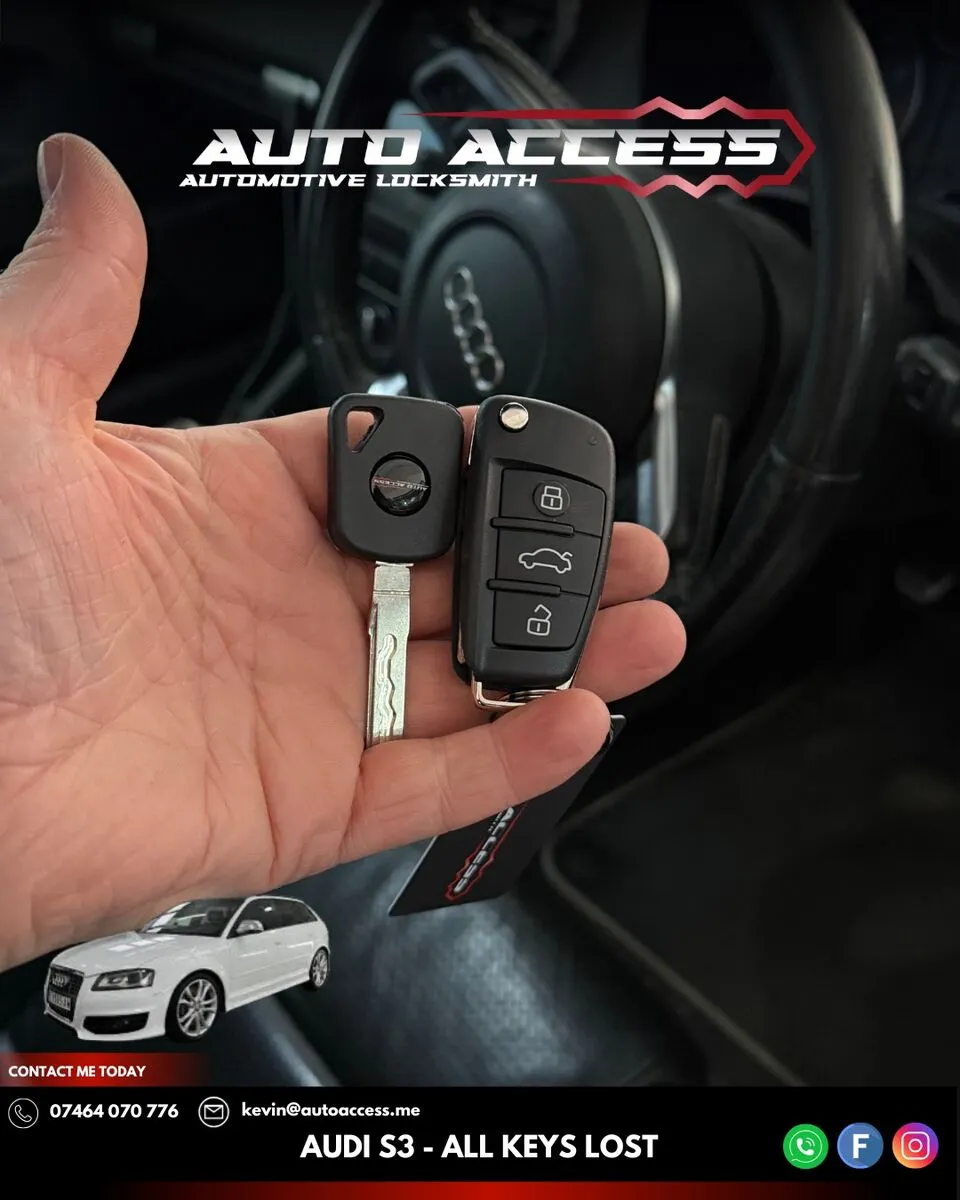 Audi S3 all keys lost replacement by Auto Access auto locksmith in Wallsend, North Tyneside