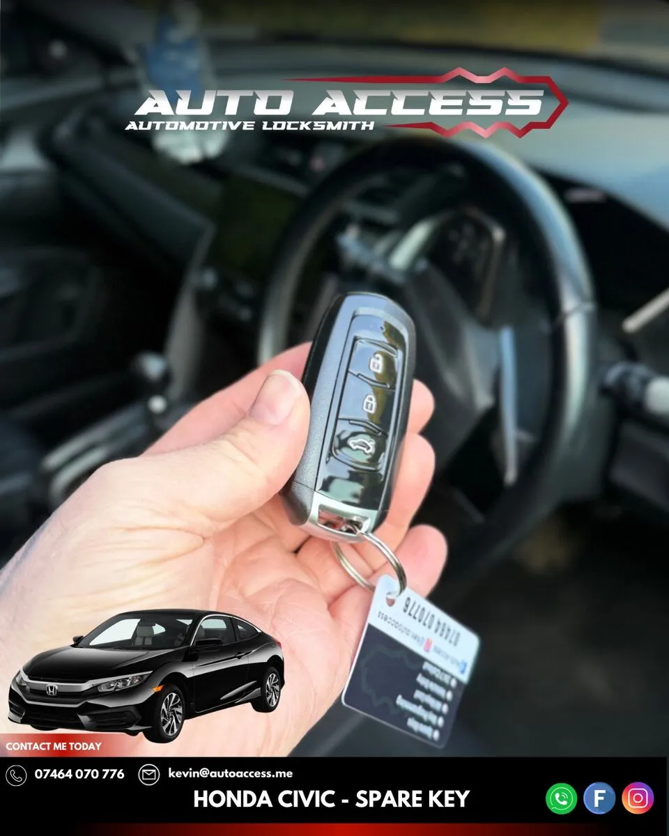 Honda Civic spare proximity key programmed by Auto Access auto locksmith in Cleadon, South Tyneside