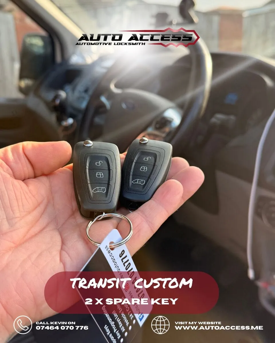 Ford Transit Custom 2 spare keys supplied by Auto Access auto locksmith in Whitburn, Sunderland